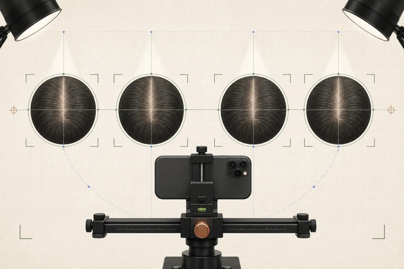 Matched scalp photographs aligned for a consistent progress comparison